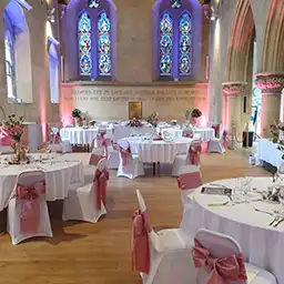 a church set for a wedding